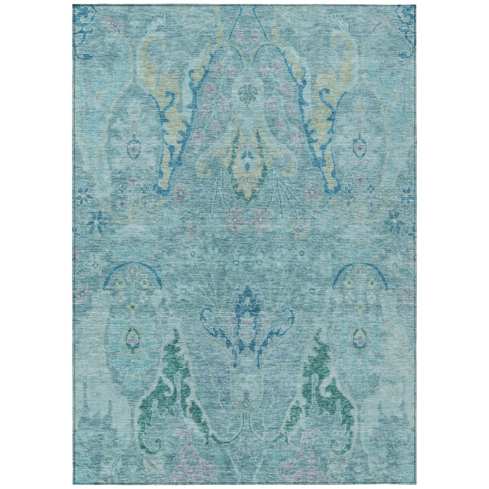 Machine Washable Indoor/Outdoor Chantille Blue 9' x 12' Rug. Picture 1