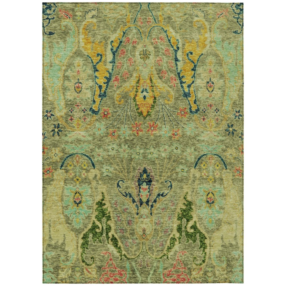 Machine Washable Indoor/Outdoor Chantille Green 9' x 12' Rug. Picture 1