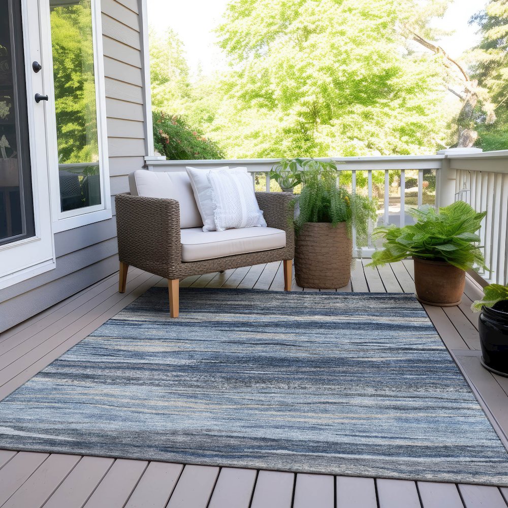 Machine Washable Indoor/Outdoor Chantille Blue 9' x 12' Rug. Picture 8