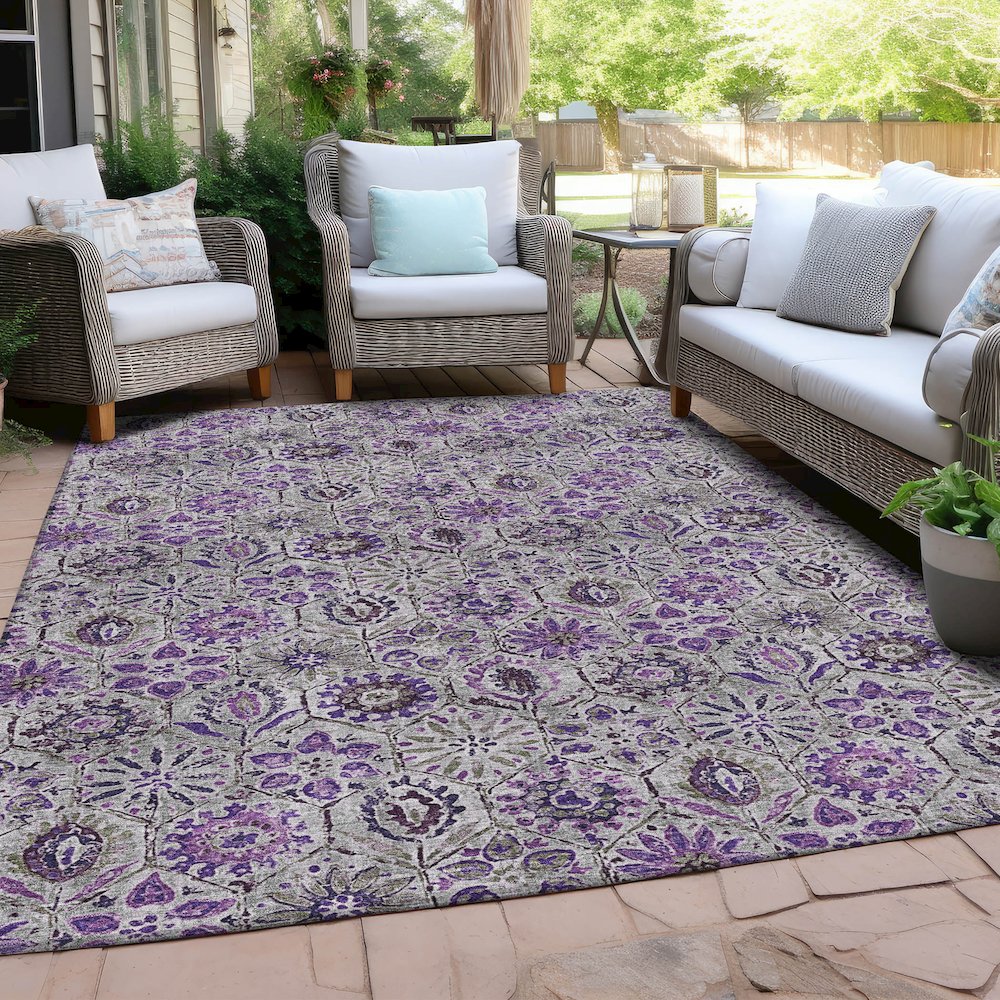 Machine Washable Indoor/Outdoor Chantille Purple 9' x 12' Rug. Picture 7