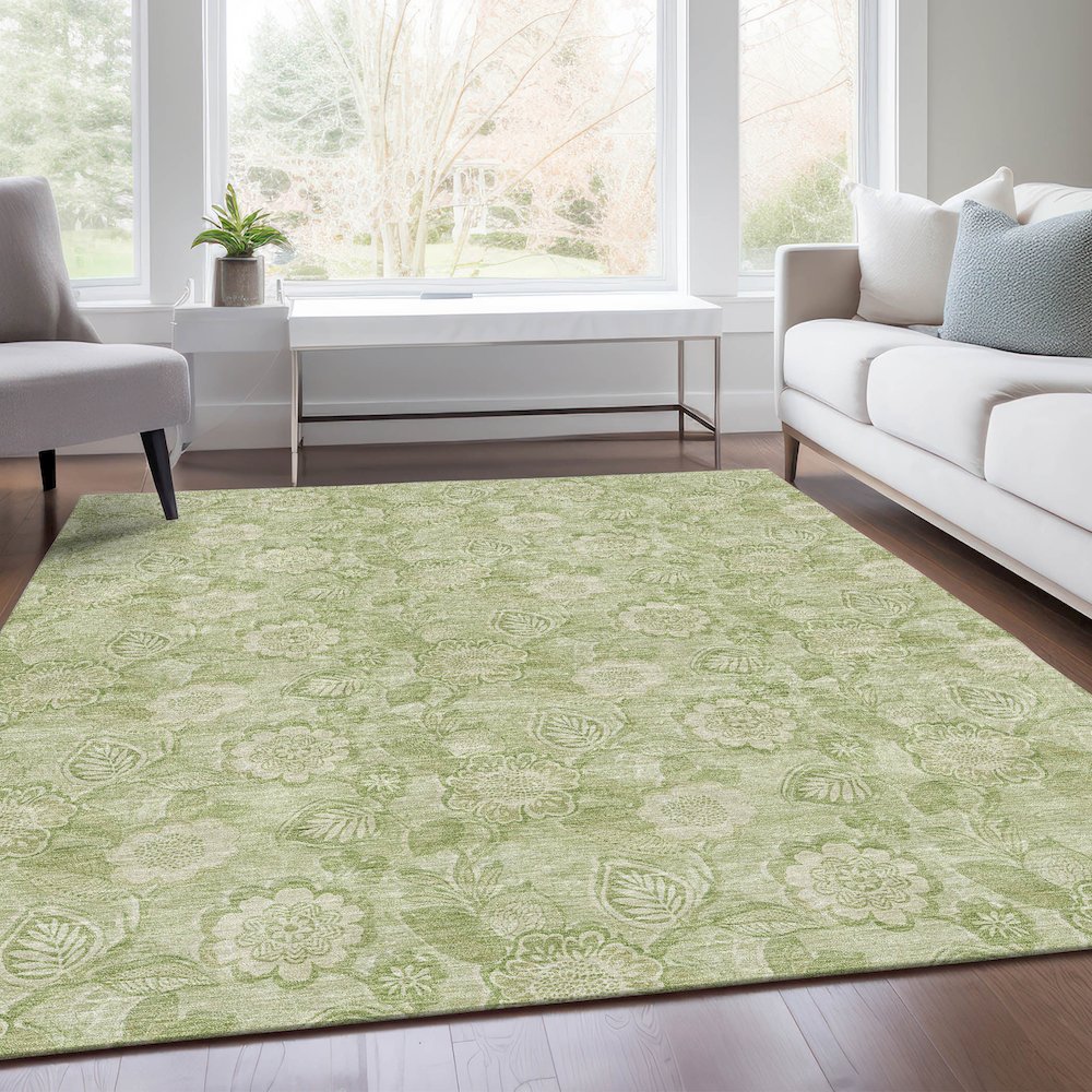 Machine Washable Indoor/Outdoor Chantille Sage 9' x 12' Rug. Picture 6
