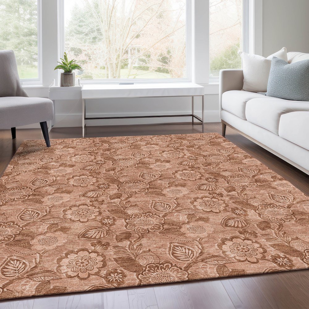 Machine Washable Indoor/Outdoor Chantille Terracotta 9' x 12' Rug. Picture 6