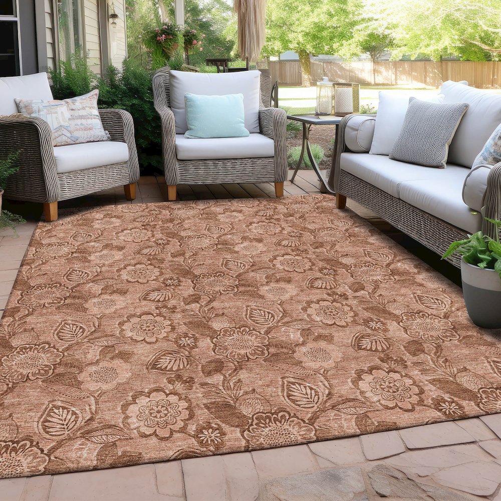 Machine Washable Indoor/Outdoor Chantille Terracotta 9' x 12' Rug. Picture 7