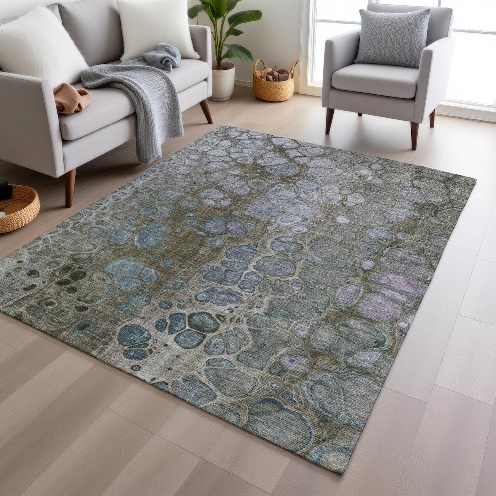 Machine Washable Indoor/Outdoor Chantille Brown 9' x 12' Rug. Picture 5