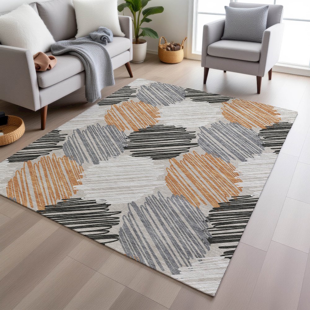 Machine Washable Indoor/Outdoor Chantille Copper 9' x 12' Rug. Picture 5