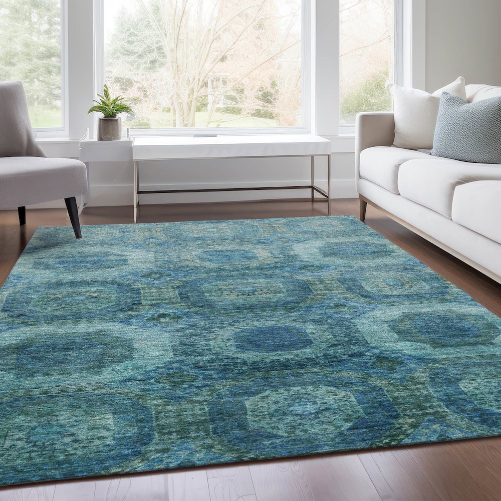 Machine Washable Indoor/Outdoor Chantille Blue 9' x 12' Rug. Picture 6