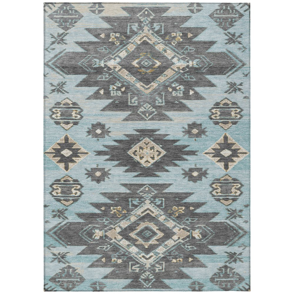 Machine Washable Indoor/Outdoor Chantille Teal 9' x 12' Rug. Picture 1