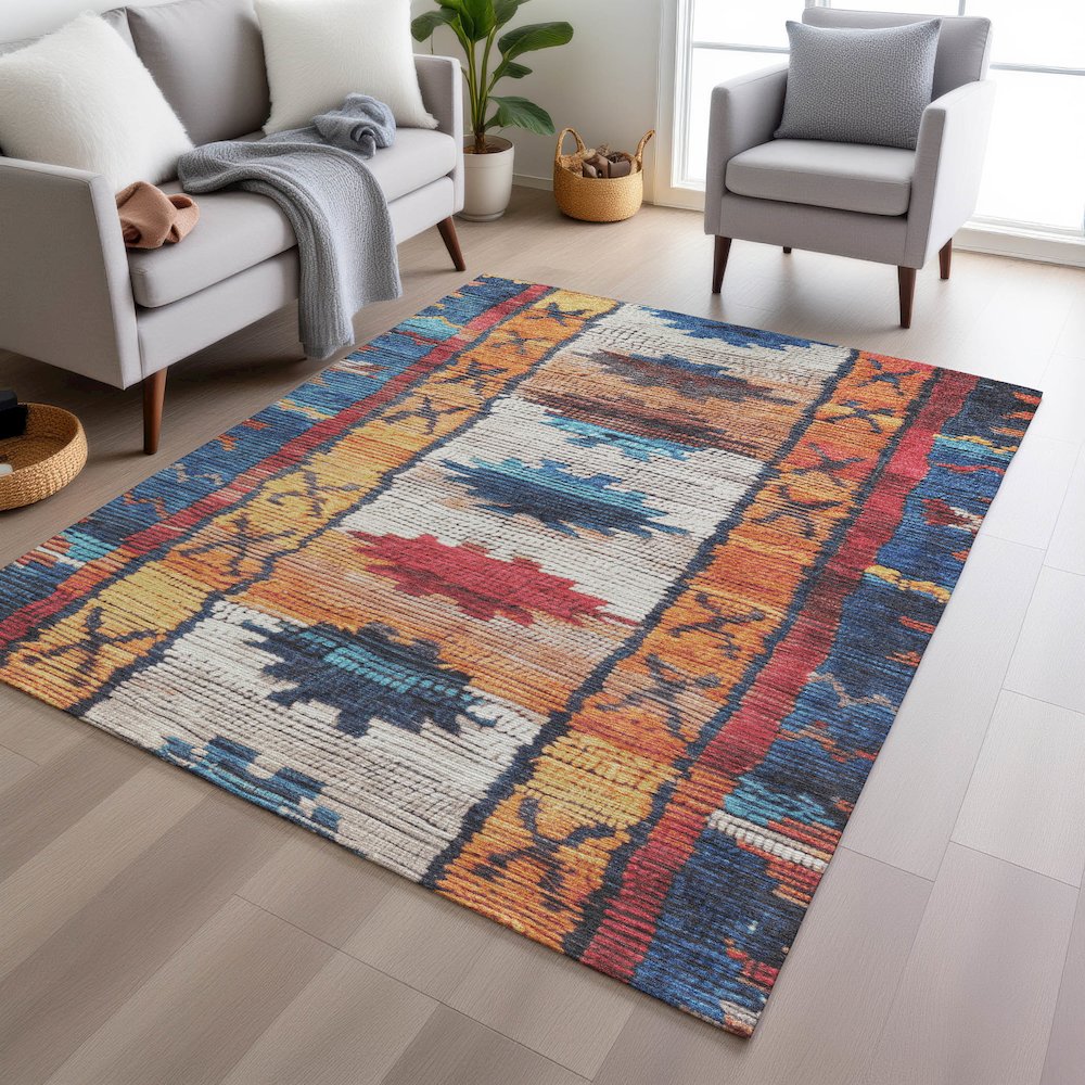 Machine Washable Indoor/Outdoor Chantille Navy 9' x 12' Rug. Picture 5