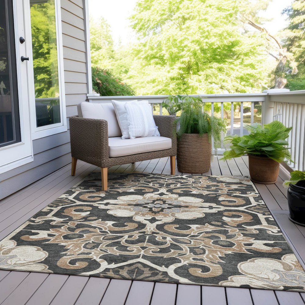 Machine Washable Indoor/Outdoor Chantille Charcoal 9' x 12' Rug. Picture 8