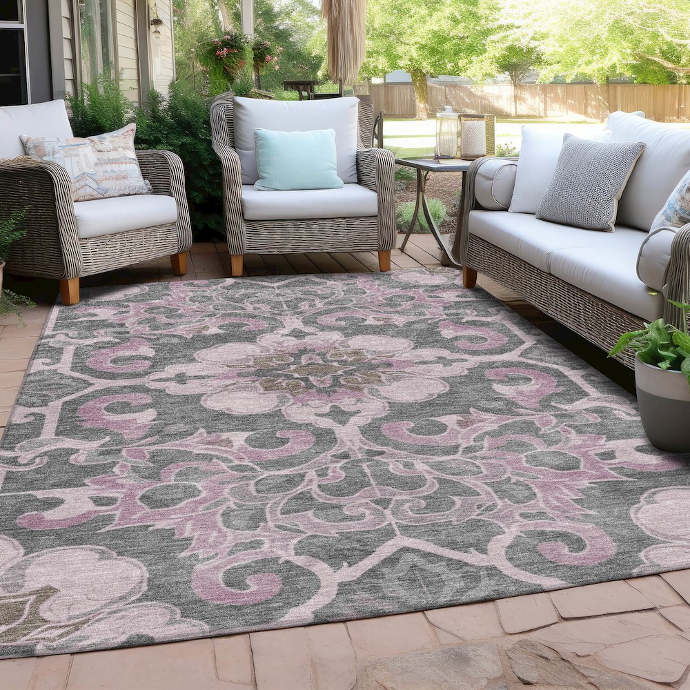 Machine Washable Indoor/Outdoor Chantille Pink 9' x 12' Rug. Picture 7