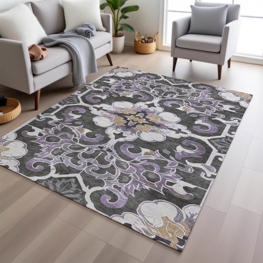 Machine Washable Indoor/Outdoor Chantille Purple 9' x 12' Rug. Picture 5