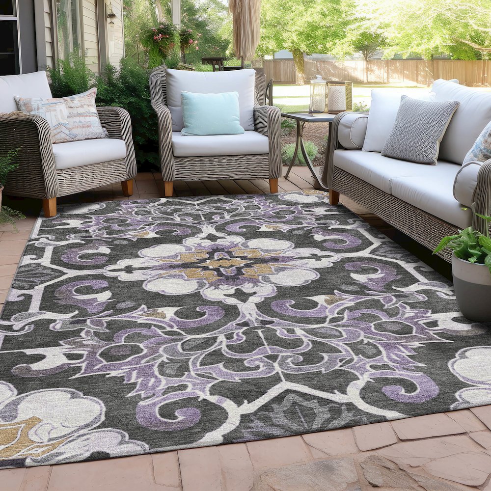 Machine Washable Indoor/Outdoor Chantille Purple 9' x 12' Rug. Picture 7