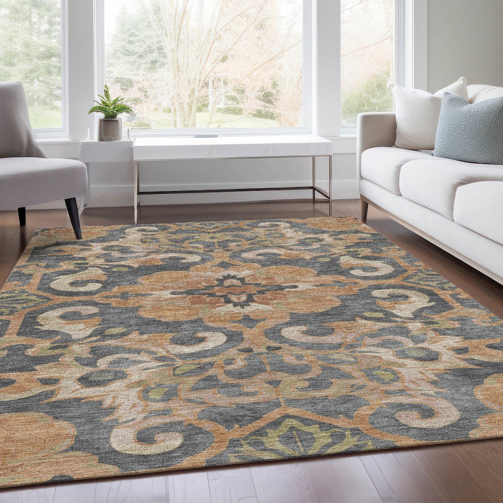 Machine Washable Indoor/Outdoor Chantille Terracotta 9' x 12' Rug. Picture 6