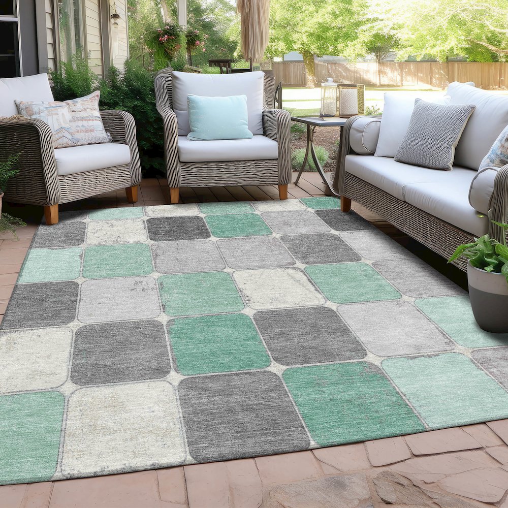 Machine Washable Indoor/Outdoor Chantille Mint 9' x 12' Rug. Picture 7