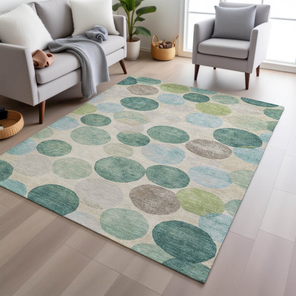 Machine Washable Indoor/Outdoor Chantille Teal 9' x 12' Rug. Picture 5