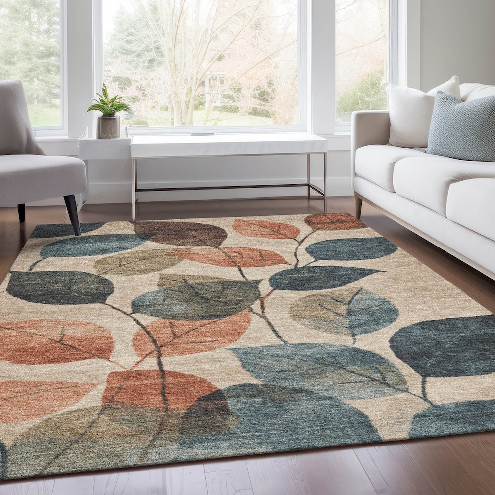 Machine Washable Indoor/Outdoor Chantille Beige 9' x 12' Rug. Picture 6