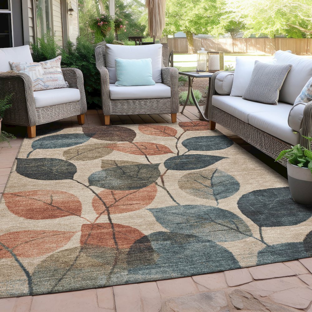 Machine Washable Indoor/Outdoor Chantille Beige 9' x 12' Rug. Picture 7