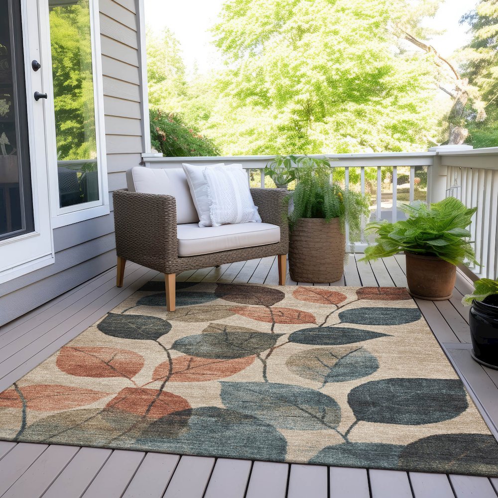 Machine Washable Indoor/Outdoor Chantille Beige 9' x 12' Rug. Picture 8