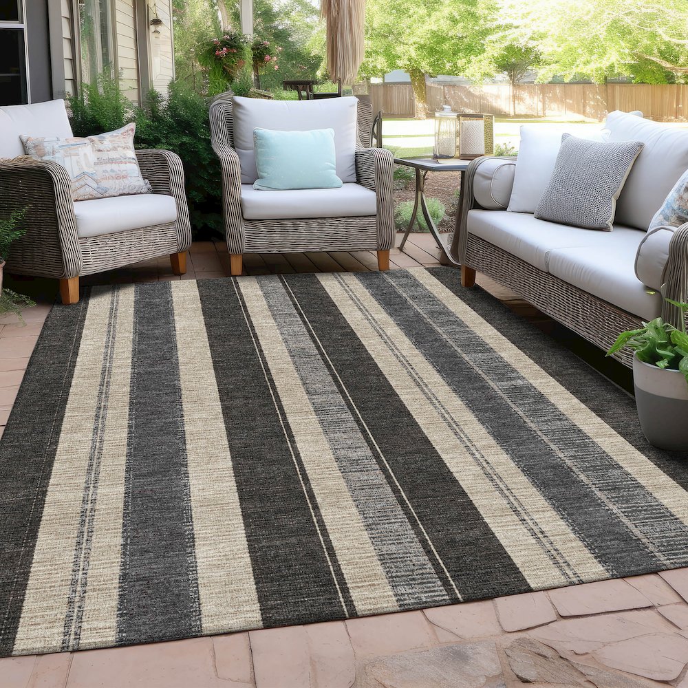 Machine Washable Indoor/Outdoor Chantille Black 9' x 12' Rug. Picture 7