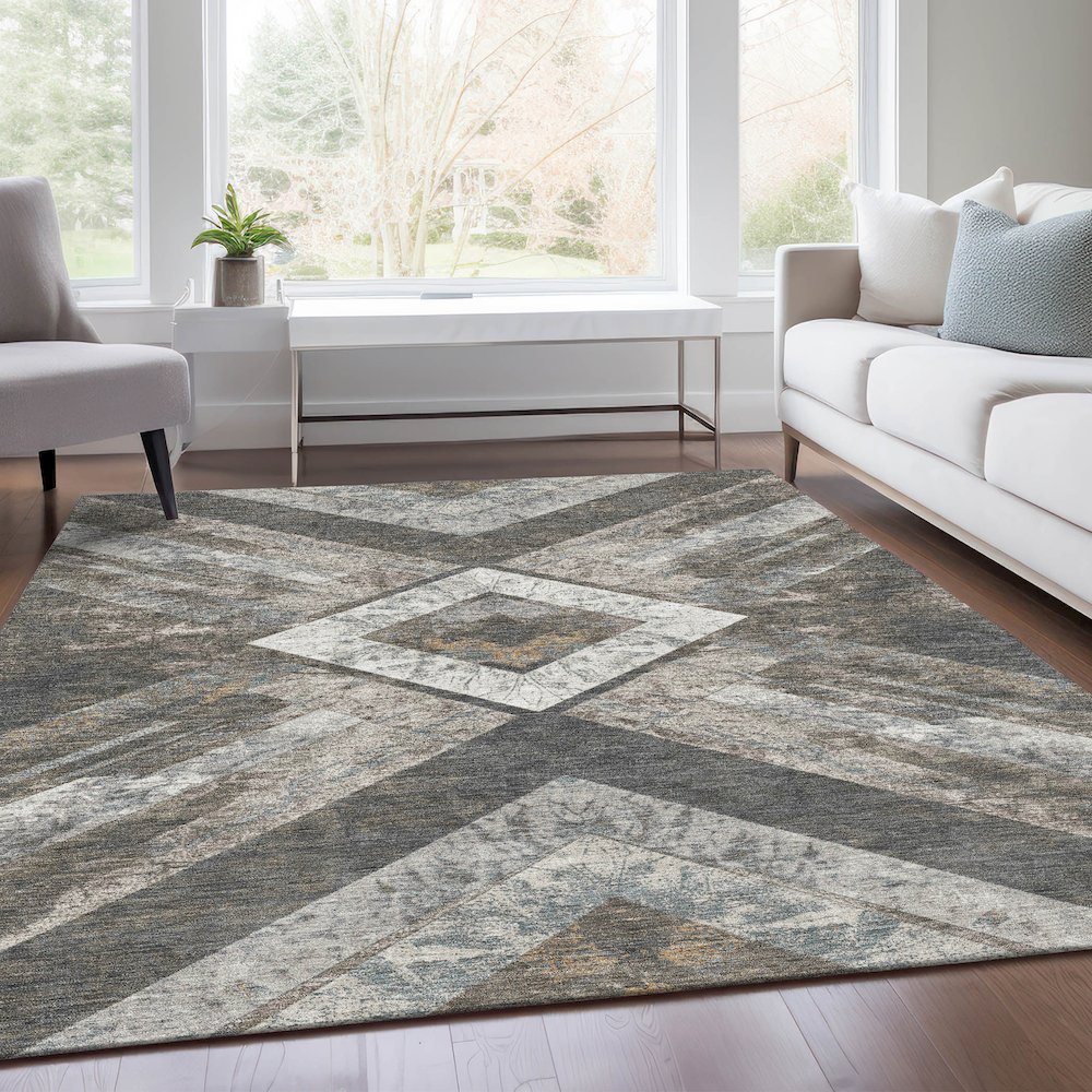 Machine Washable Indoor/Outdoor Chantille Brown 9' x 12' Rug. Picture 6