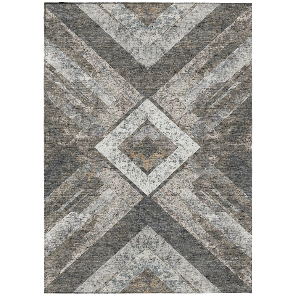 Machine Washable Indoor/Outdoor Chantille Brown 9' x 12' Rug. Picture 1