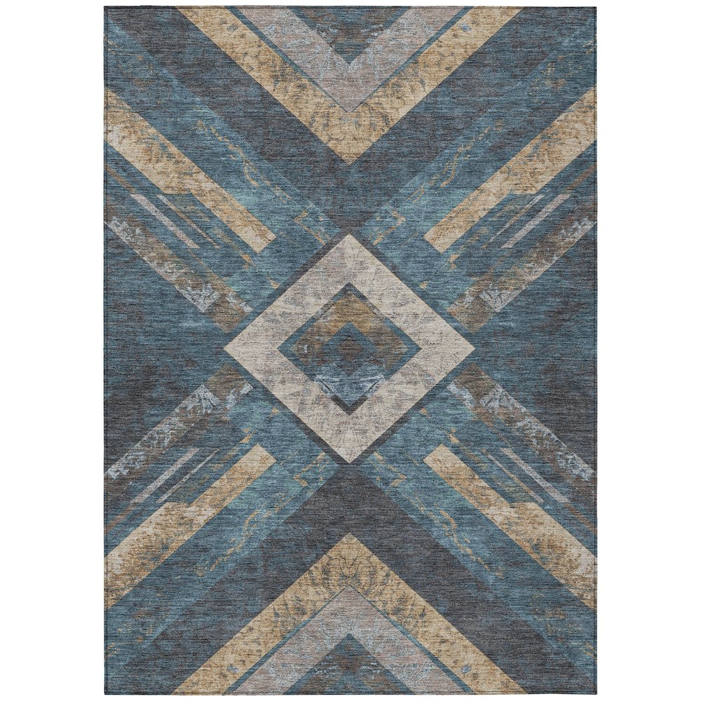 Machine Washable Indoor/Outdoor Chantille Navy 9' x 12' Rug. Picture 1
