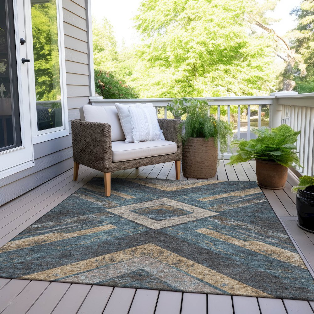 Machine Washable Indoor/Outdoor Chantille Navy 9' x 12' Rug. Picture 8