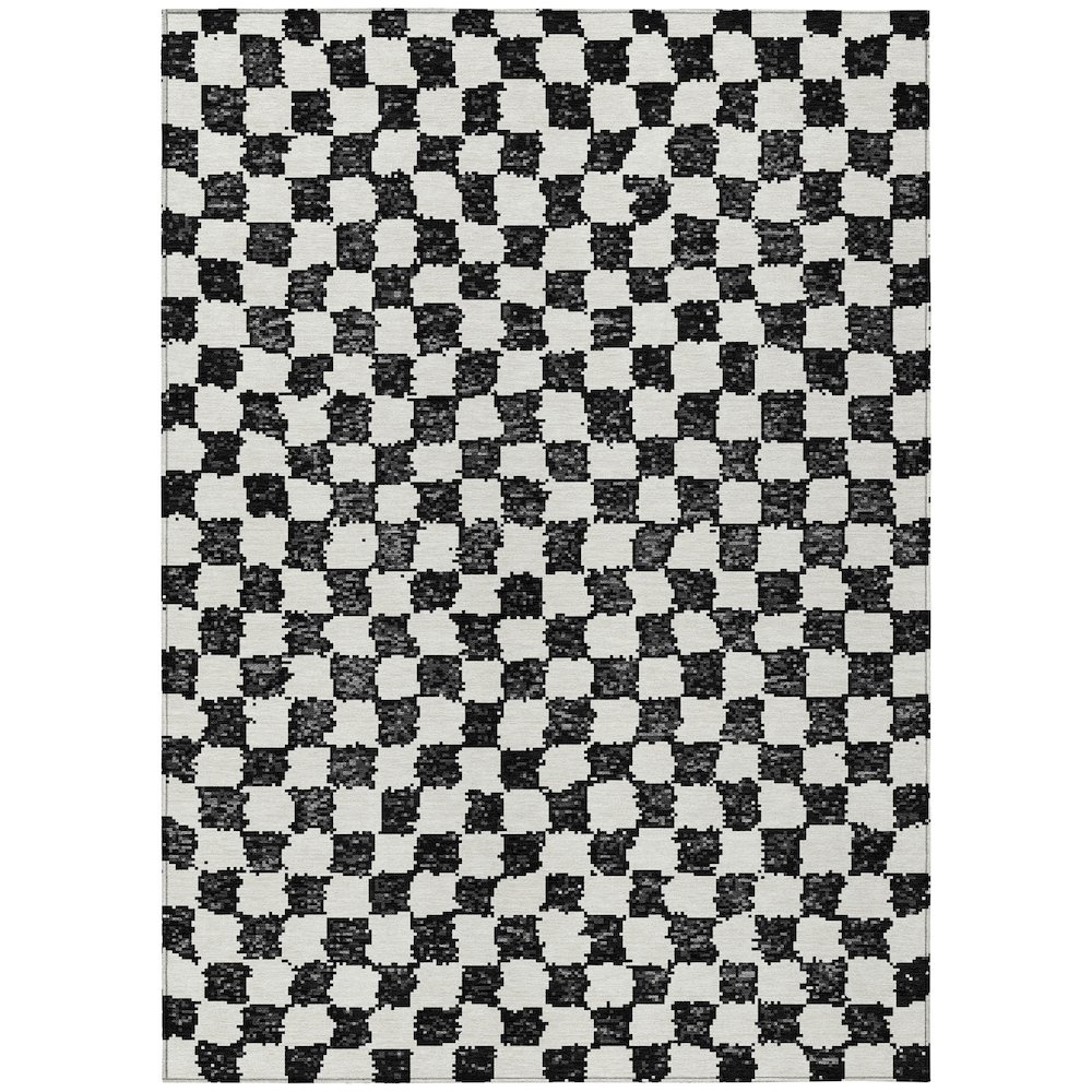 Machine Washable Indoor/Outdoor Chantille Black 9' x 12' Rug. Picture 1