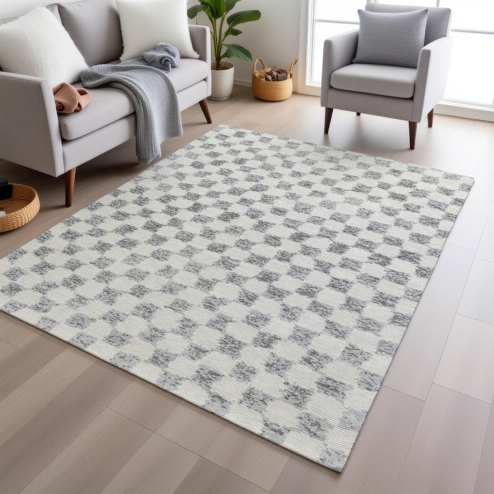 Machine Washable Indoor/Outdoor Chantille Gray 9' x 12' Rug. Picture 5