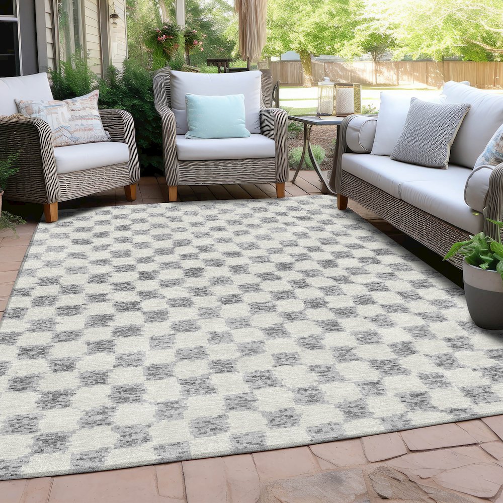 Machine Washable Indoor/Outdoor Chantille Gray 9' x 12' Rug. Picture 7