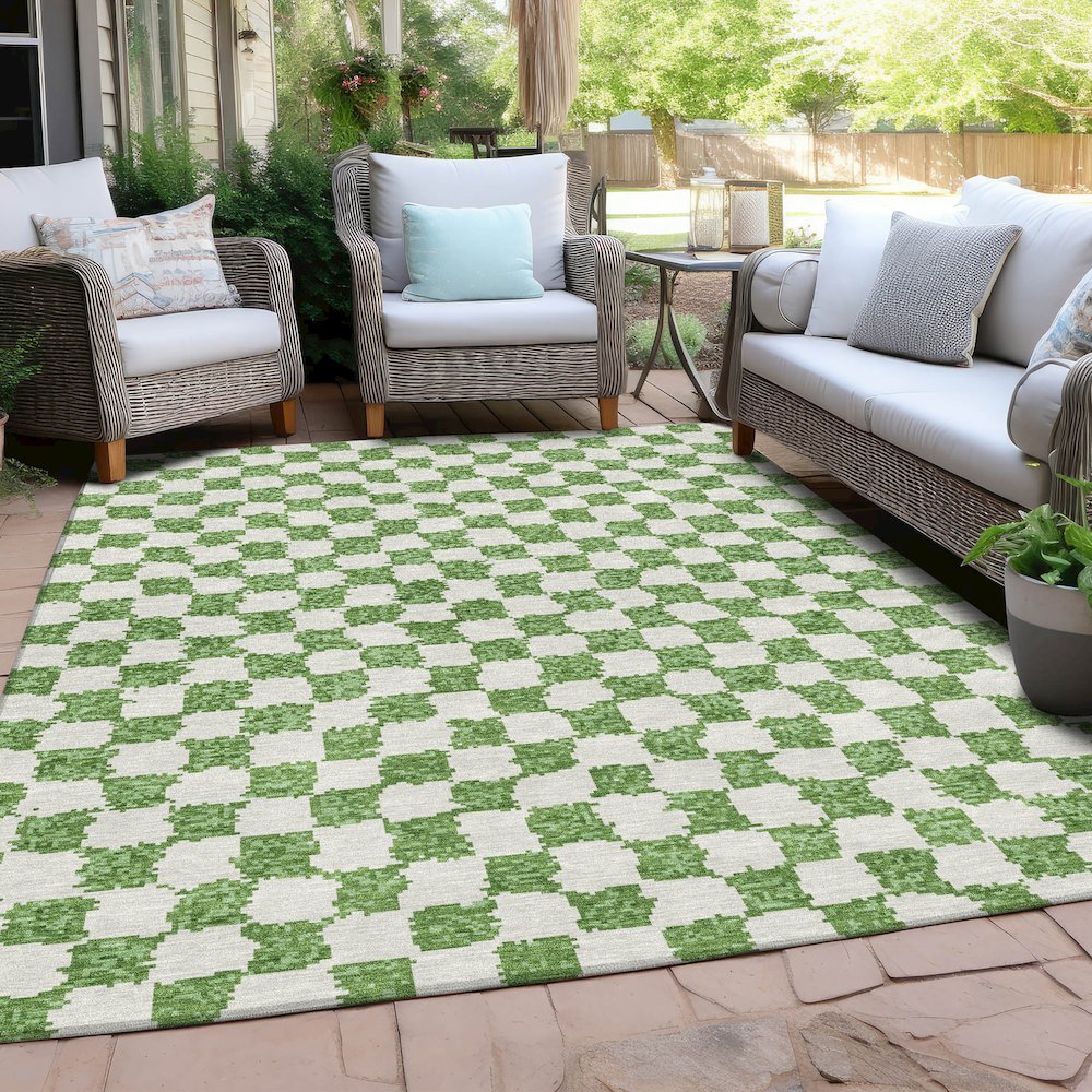 Machine Washable Indoor/Outdoor Chantille Green 9' x 12' Rug. Picture 7