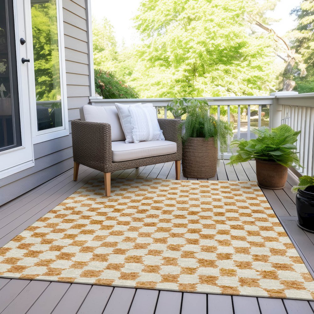 Machine Washable Indoor/Outdoor Chantille Orange 9' x 12' Rug. Picture 8