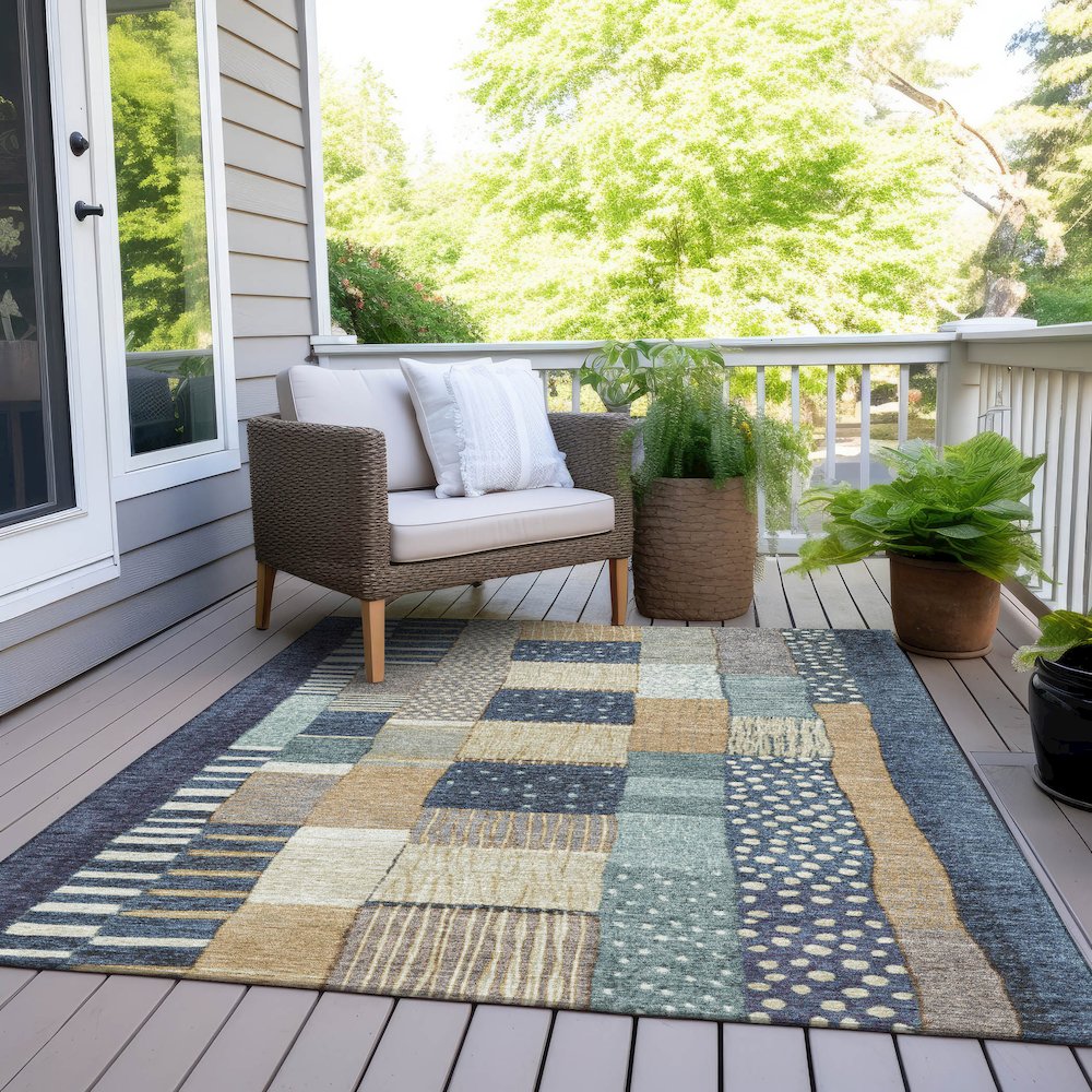 Machine Washable Indoor/Outdoor Chantille Navy 9' x 12' Rug. Picture 8