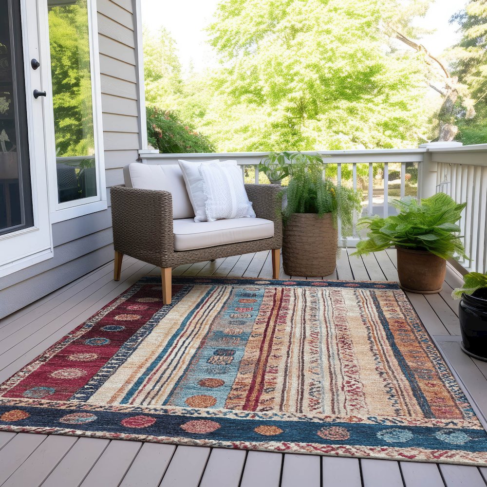 Machine Washable Indoor/Outdoor Chantille Navy 9' x 12' Rug. Picture 8