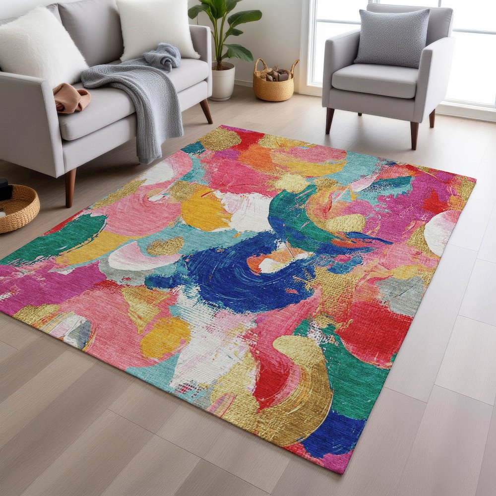 Machine Washable Indoor/Outdoor Chantille Blush 9' x 12' Rug. Picture 5