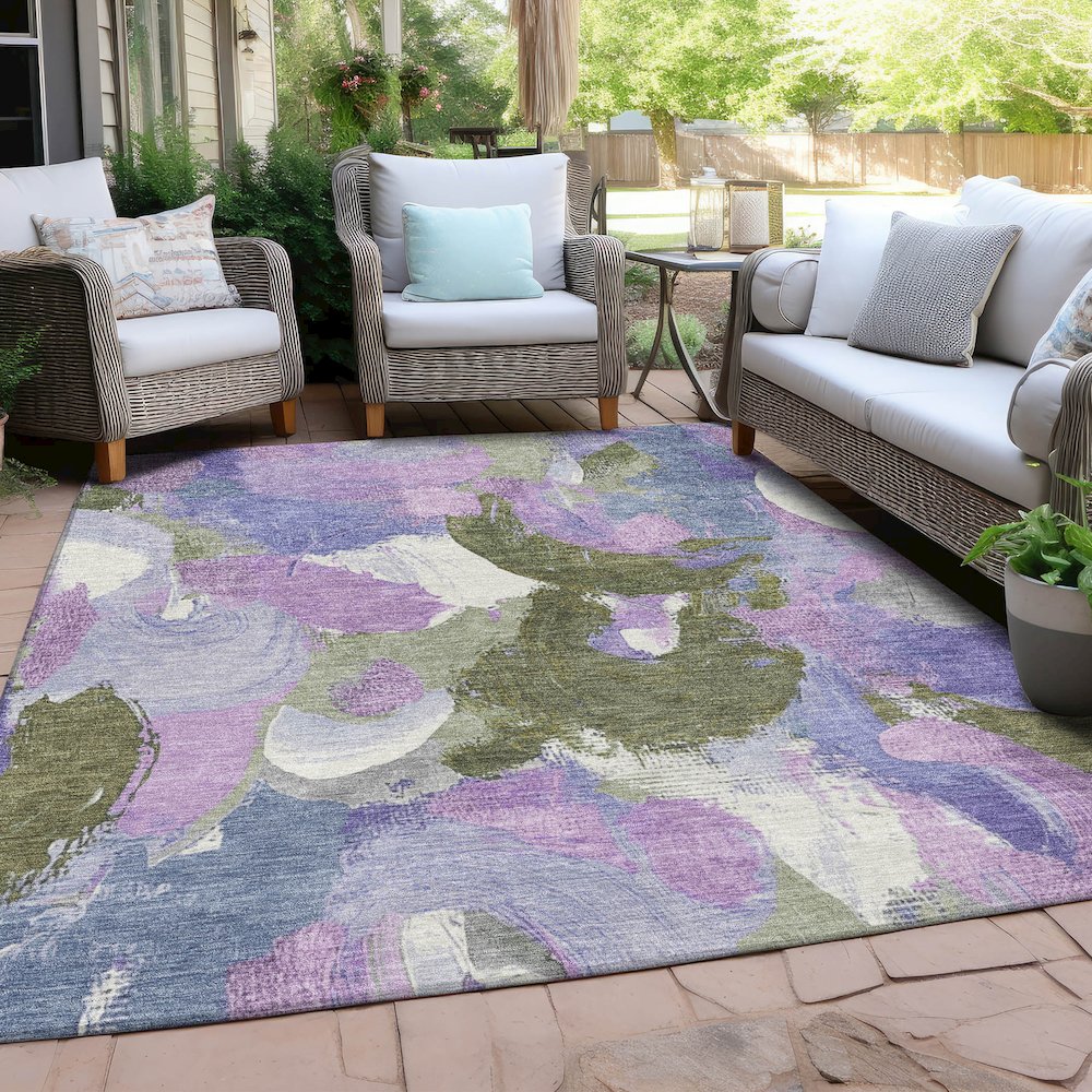 Machine Washable Indoor/Outdoor Chantille Lavender 9' x 12' Rug. Picture 7
