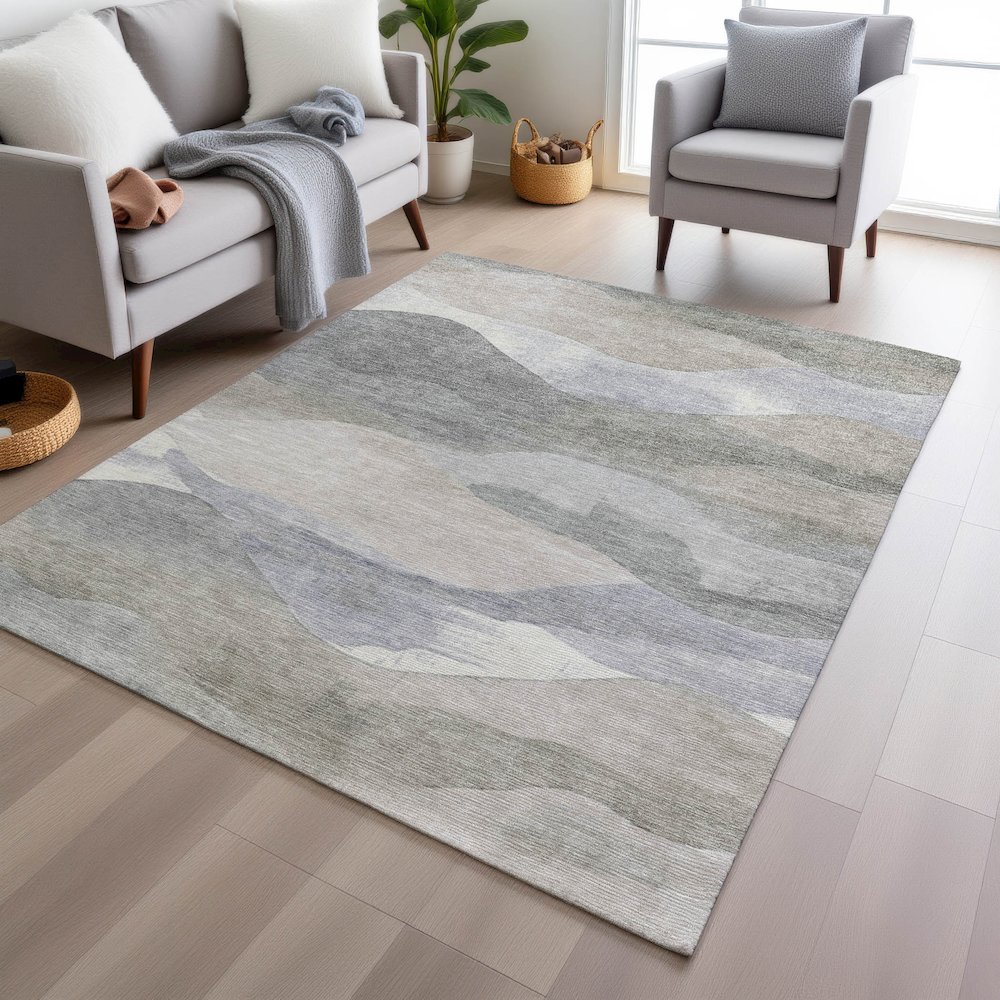 Machine Washable Indoor/Outdoor Chantille Beige 9' x 12' Rug. Picture 5