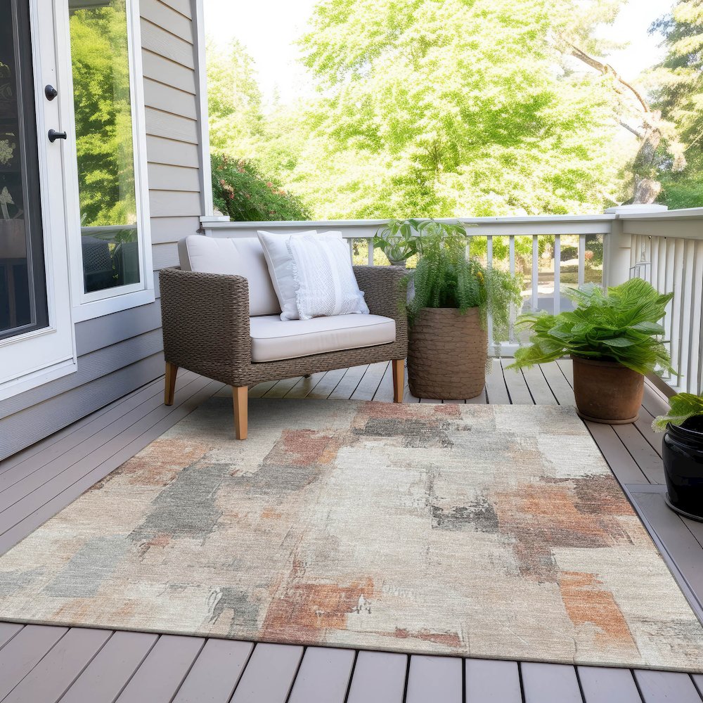 Machine Washable Indoor/Outdoor Chantille Paprika 9' x 12' Rug. Picture 8