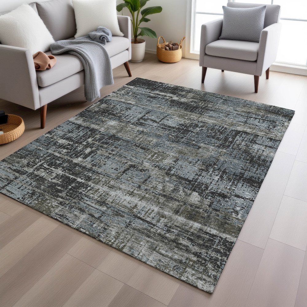 Machine Washable Indoor/Outdoor Chantille Charcoal 9' x 12' Rug. Picture 5