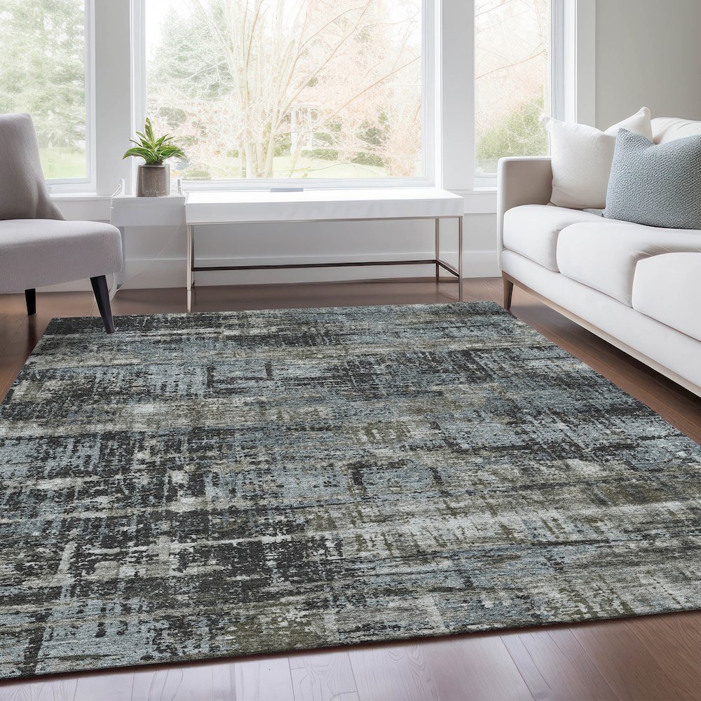 Machine Washable Indoor/Outdoor Chantille Charcoal 9' x 12' Rug. Picture 6