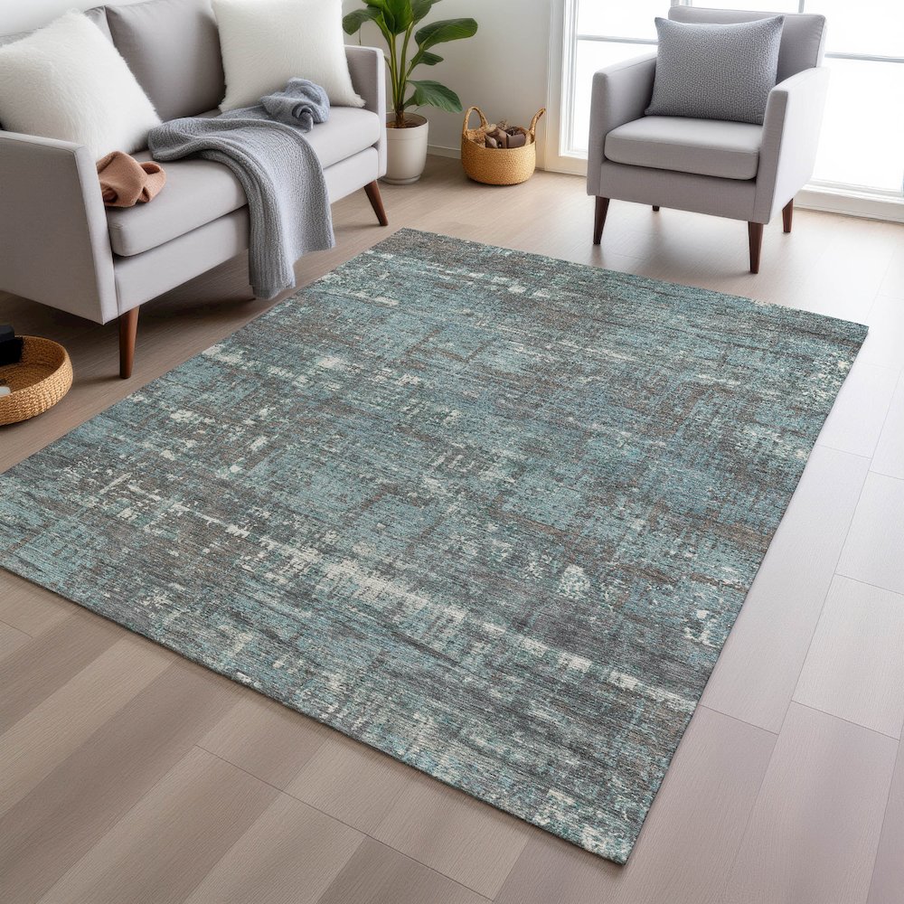 Machine Washable Indoor/Outdoor Chantille Taupe 9' x 12' Rug. Picture 5