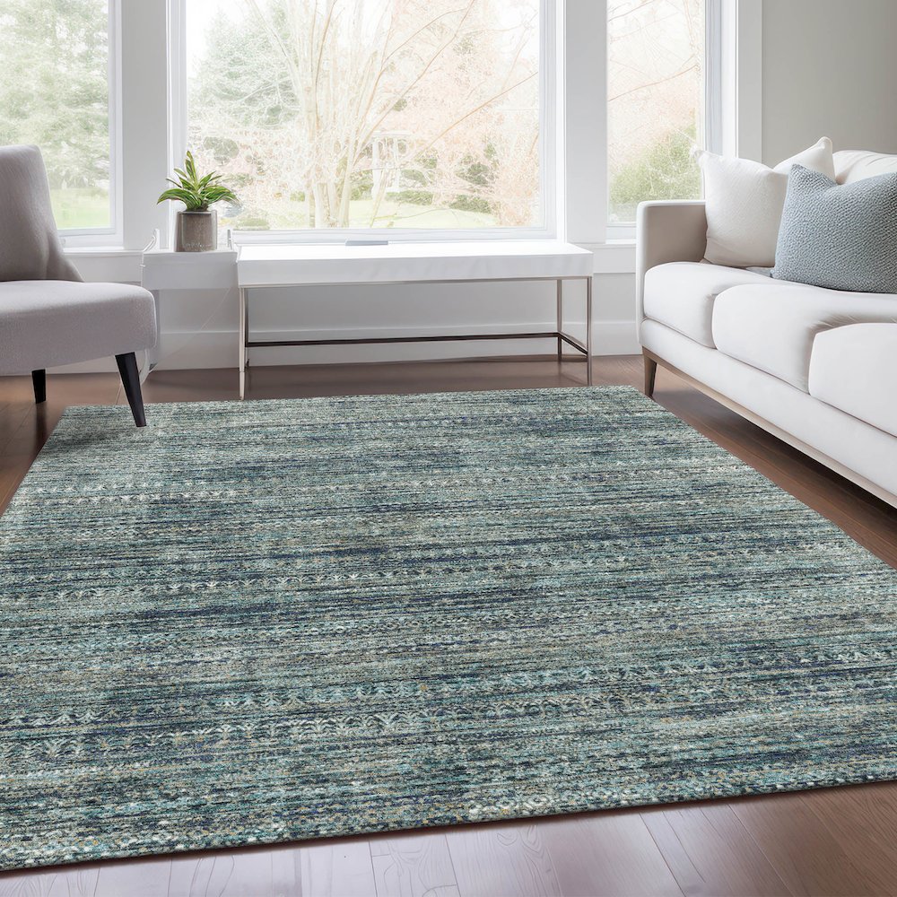 Machine Washable Indoor/Outdoor Chantille Teal 9' x 12' Rug. Picture 6