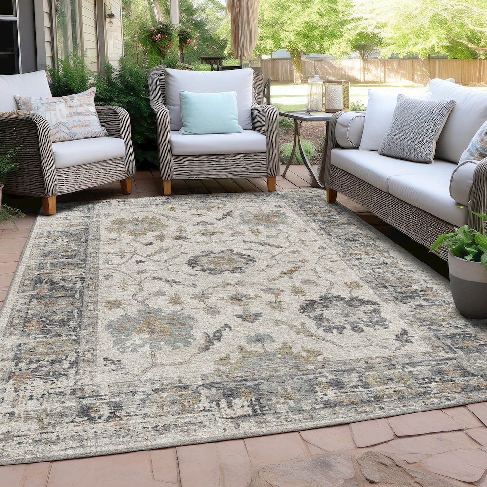 Machine Washable Indoor/Outdoor Chantille Ivory 9' x 12' Rug. Picture 7