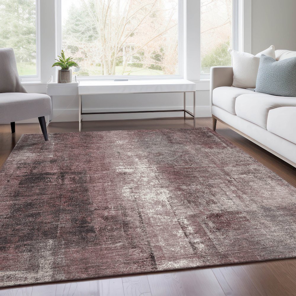 Machine Washable Indoor/Outdoor Chantille Blush 9' x 12' Rug. Picture 6