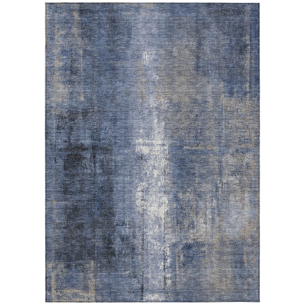 Machine Washable Indoor/Outdoor Chantille Navy 9' x 12' Rug. Picture 1
