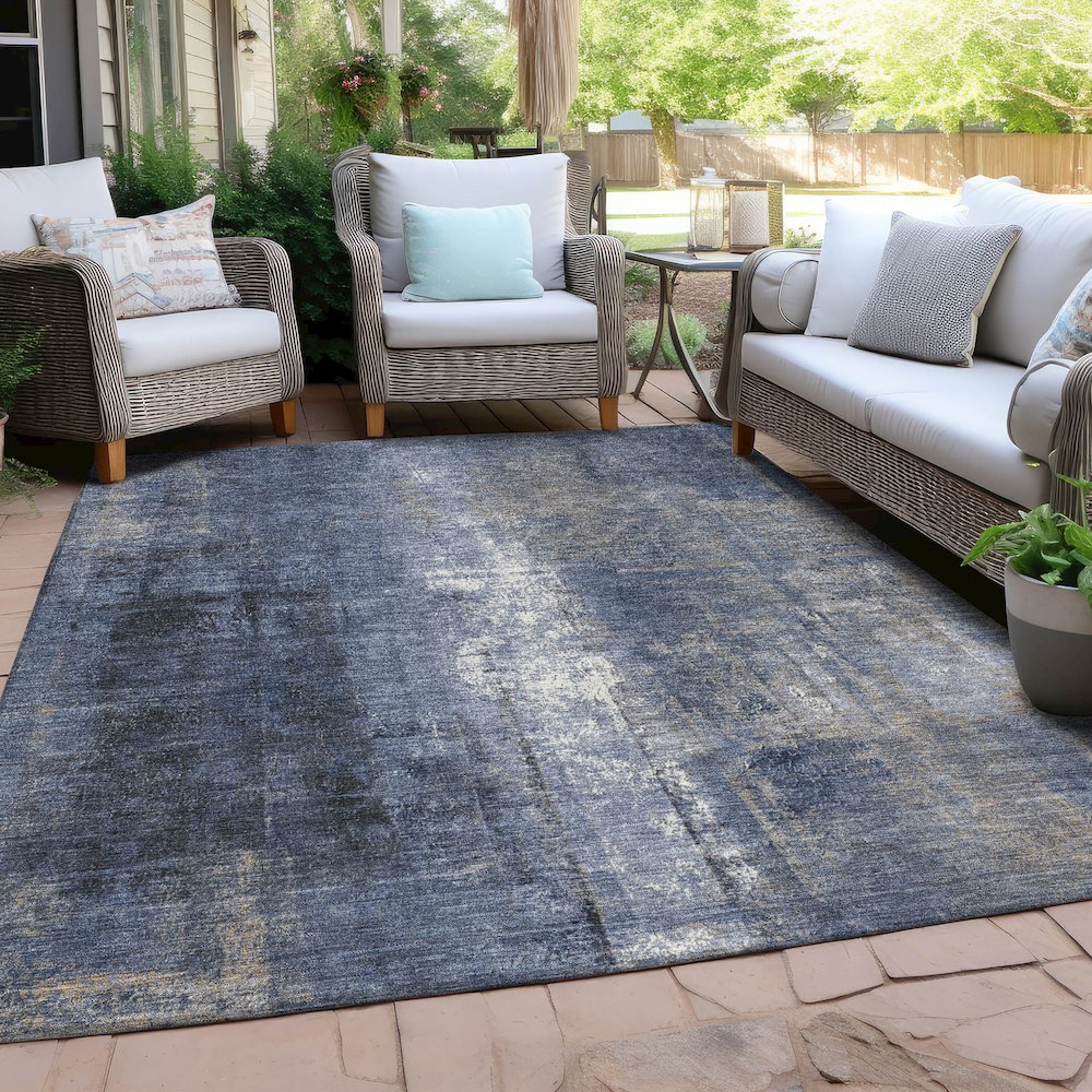Machine Washable Indoor/Outdoor Chantille Navy 9' x 12' Rug. Picture 7