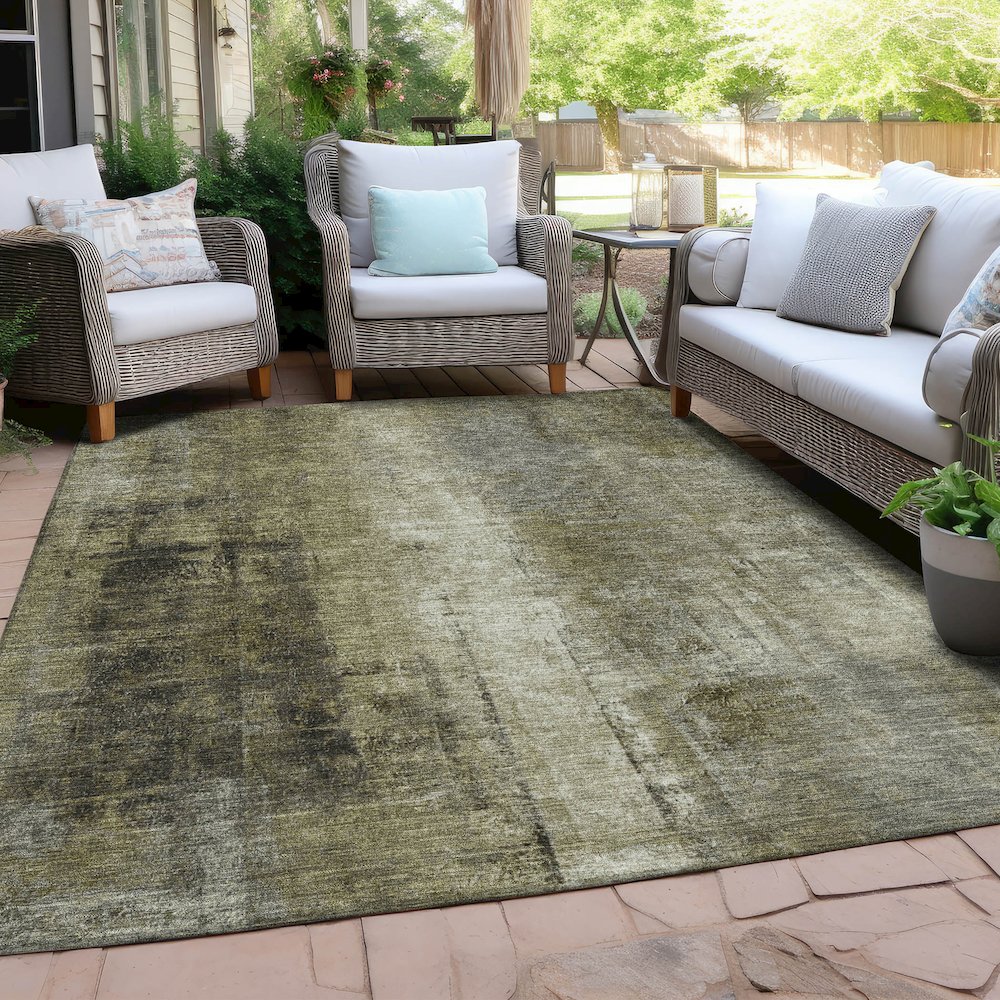 Machine Washable Indoor/Outdoor Chantille Olive 9' x 12' Rug. Picture 7