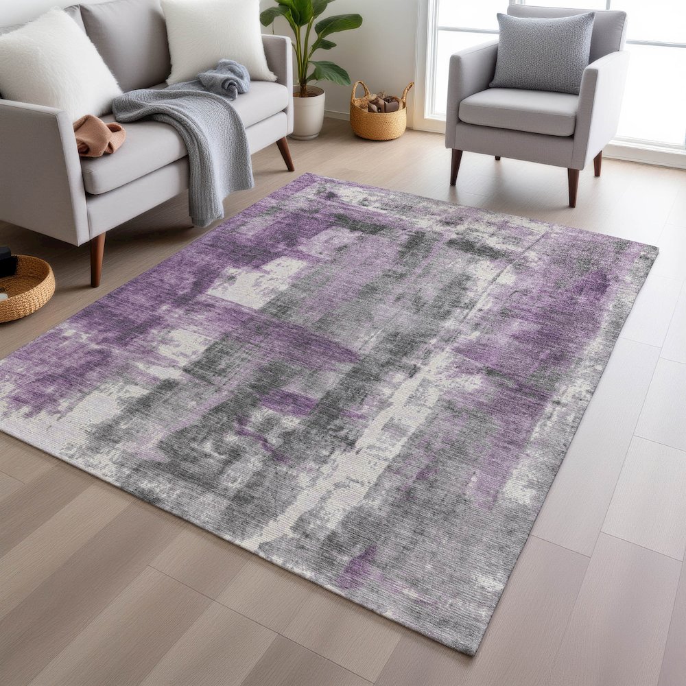 Machine Washable Indoor/Outdoor Chantille Purple 9' x 12' Rug. Picture 5