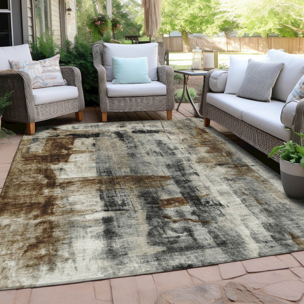 Machine Washable Indoor/Outdoor Chantille Taupe 9' x 12' Rug. Picture 7
