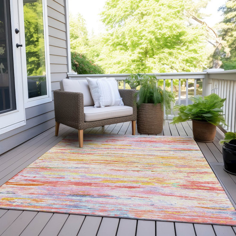 Machine Washable Indoor/Outdoor Chantille Coral 9' x 12' Rug. Picture 8
